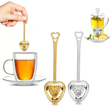 厂家批发亚马逊 不锈钢茶漏泡茶器爱心型茶滤链条心形茶夹滤茶勺