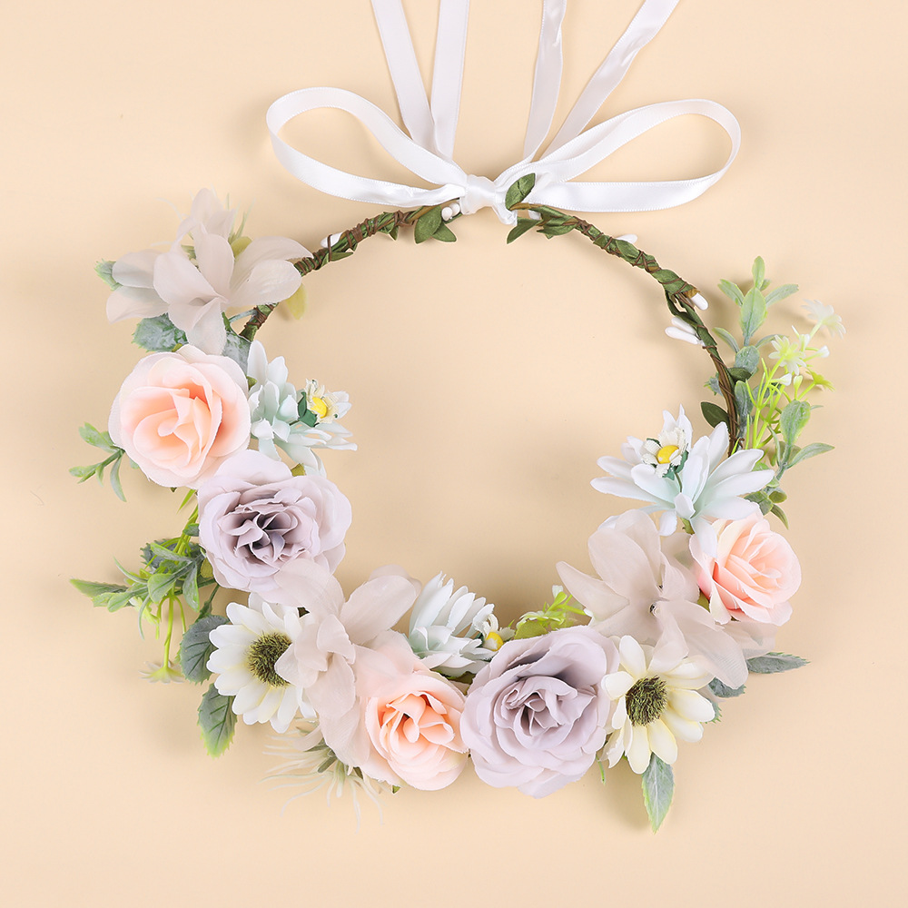 Cross-border European and American New Garland Headband Bridal Headwear Retro Bohemia Tourism Vacation Artificial Garland Headwear
