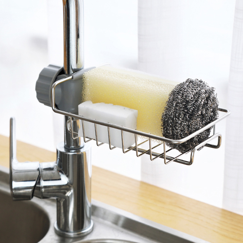 Household kitchen sink faucet rack stainless steel drainage creative single layer rag cleaning storage rack