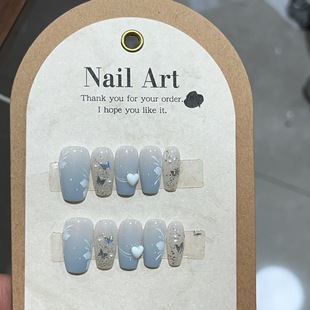Blue light blue gradient fresh and elegant white temperament pure hand-worn armor wholesale removable nail stickers