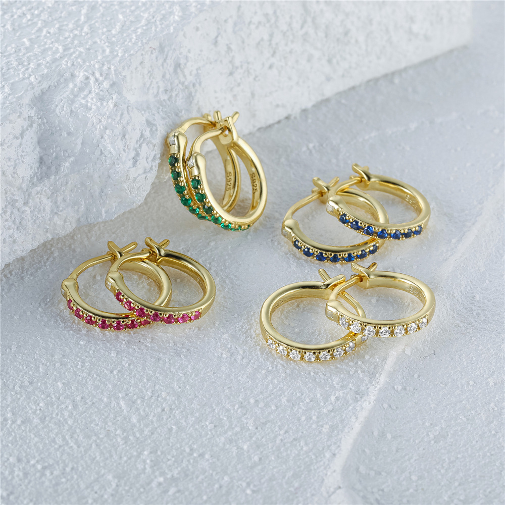 Zircon Inlay Material 1 Pair 925 Sterling Silver Zircon Round Hoop Earrings