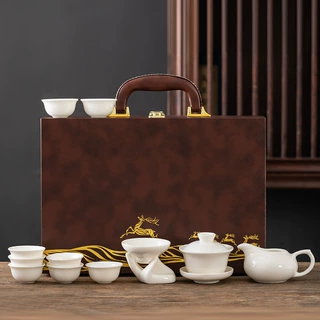 德化羊脂玉白瓷功夫茶具套装陶瓷盖碗节日礼品家用商务送礼定LOGO