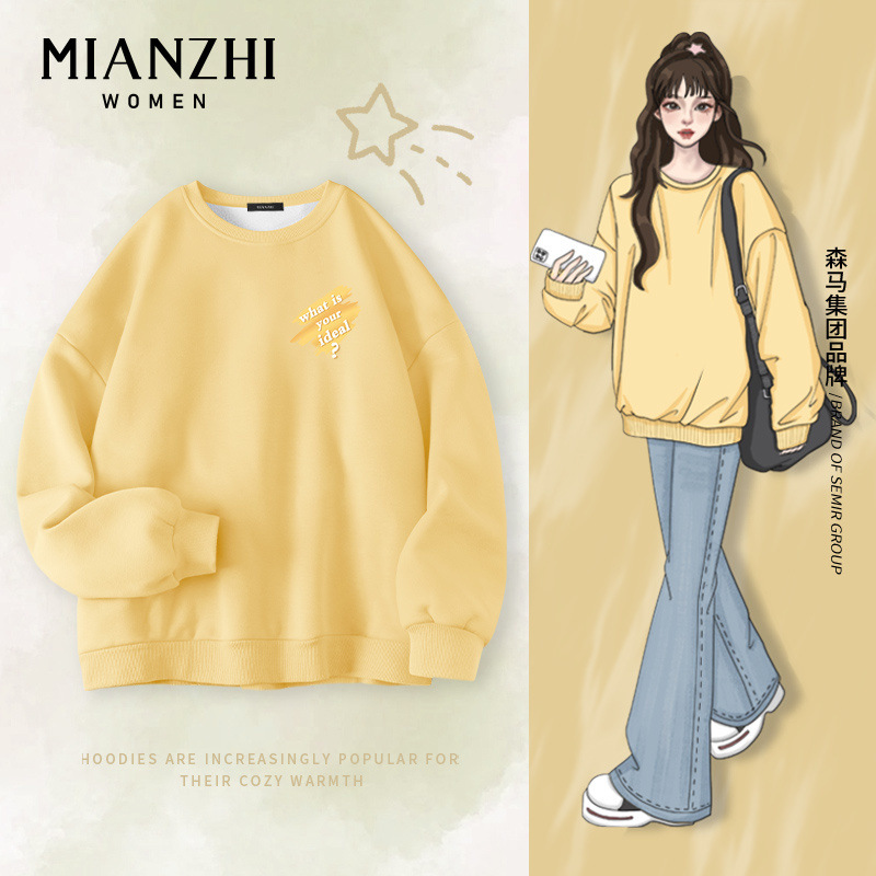 SEMIR GROUP의 코튼 숄더 오버 사이즈 스웨트 셔츠 여성의 봄과 가을 얇은 2024 새로운 느슨한 크루 넥