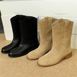 Zhao Lusi same style Western cowboy boots Women's suede sleeve short boots all-match Martin boots HOWUS boots 2023