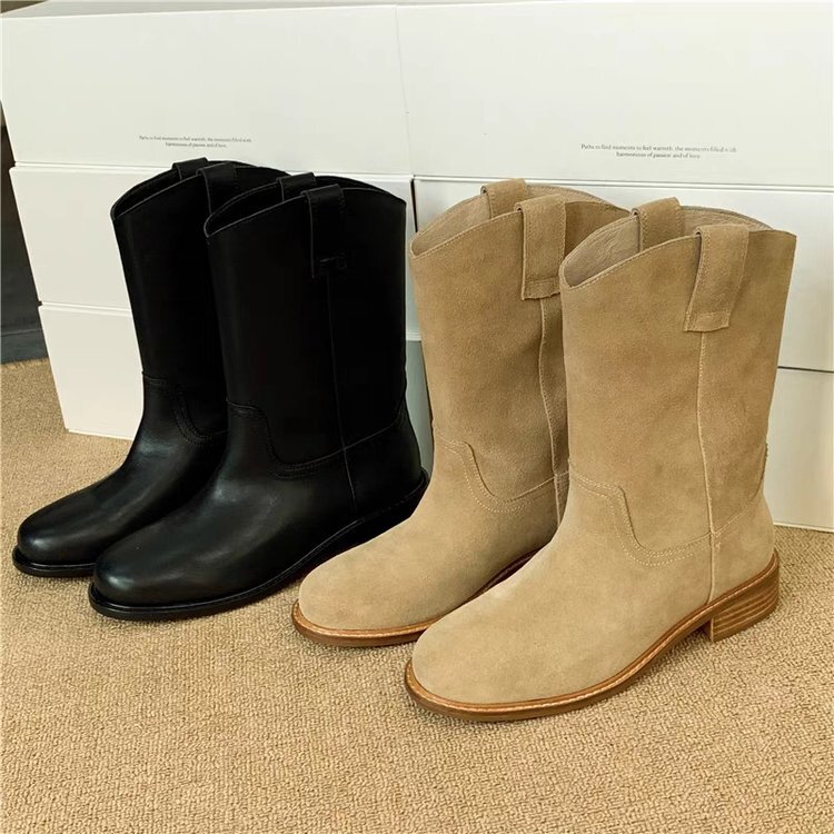 Zhao Lusi same style Western cowboy boots Women's suede sleeve short boots all-match Martin boots HOWUS boots 2023