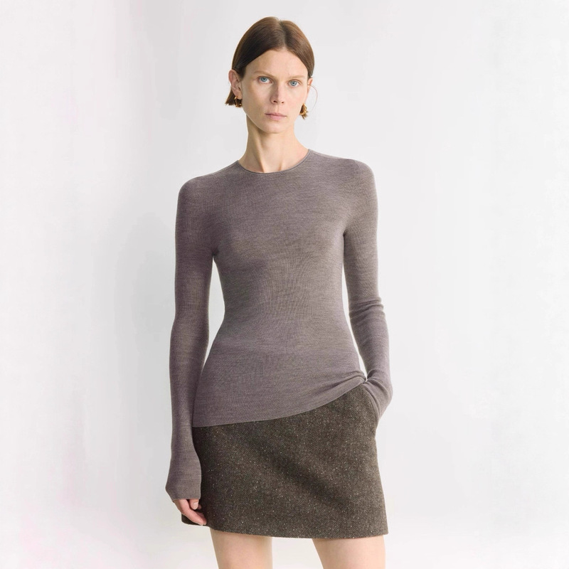 Cos-Style 48-Count Fine-Spun German Yangtze Yarn Autumn and Winter Machine-Washable Seamless Round-Neck Long-Sleeve Knit Base Shirt