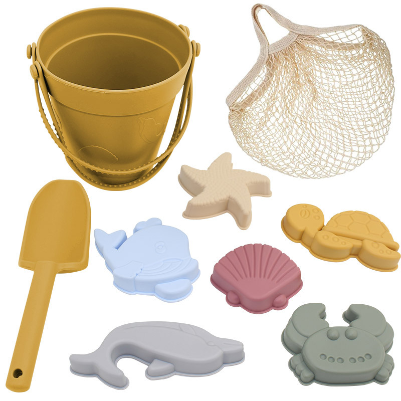 Los juguetes de playa de silicona se adaptan a la pala de arena para niños Cubo de playa portátil entre padres e hijos herramientas de juego de arena junto al mar