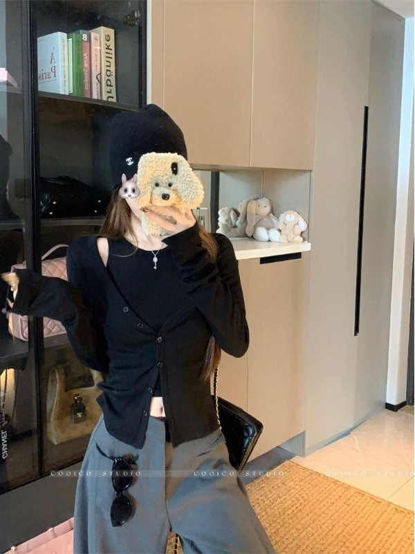 修身显瘦背心开衫两件套装女2025初秋季设计感长袖T恤打底衫上衣|undefined