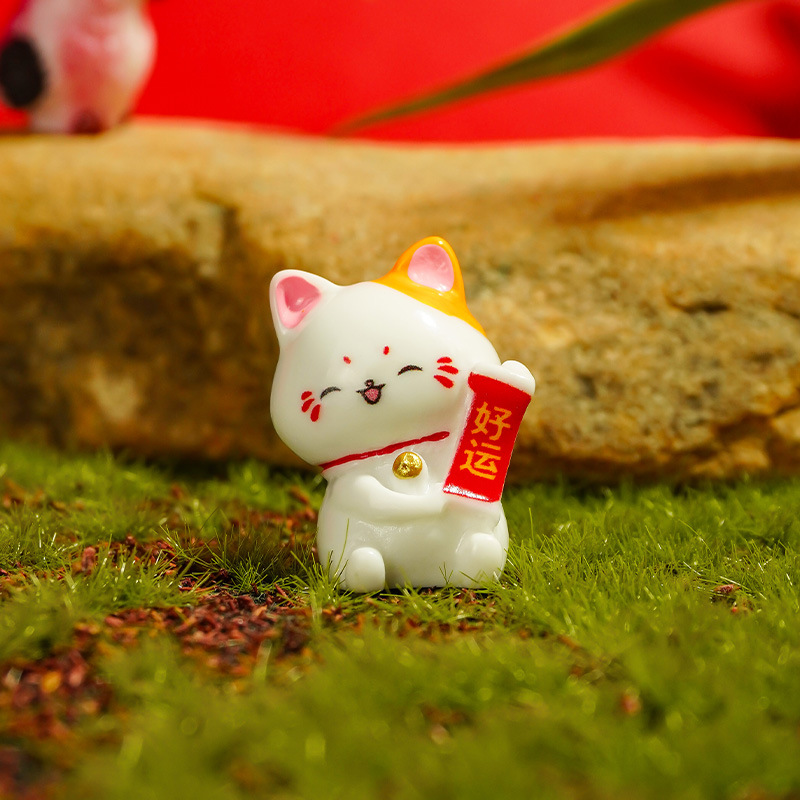 Mini regalos de animales, artesanías, simulación, decoración de escritorio de gato de la suerte, decoración de la consola central del automóvil, decoración pequeña