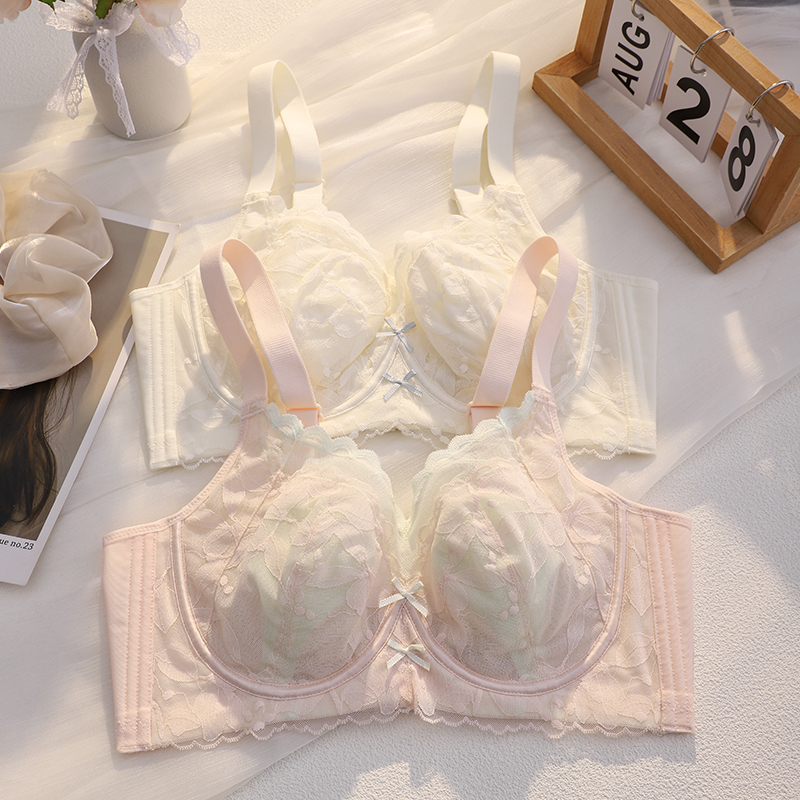 Large Breasts Appear Smaller, Thin Lace Underwear, Women's Secondary Breast Anti-Sagging Adjustable Soft Steel Ring Bra