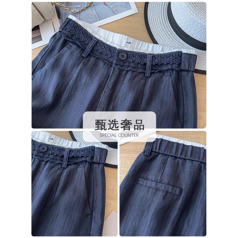 亚麻阔腿裤女夏季薄款2025新款垂坠感防晒裤蕾丝棉麻直筒裤|undefined