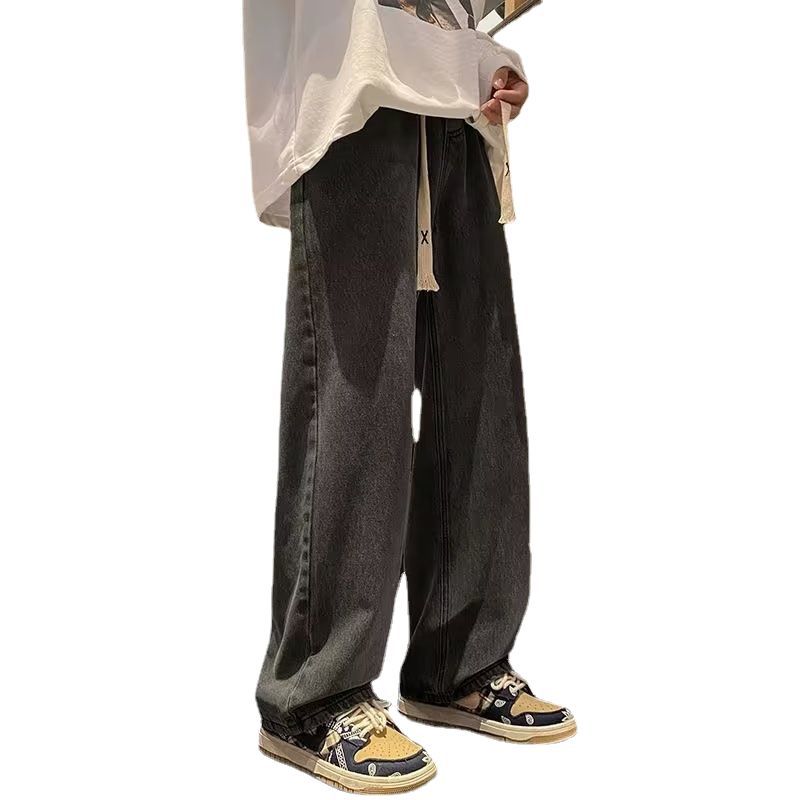 Retro jeans hombres Otoño e Invierno recta suelta marca de moda pierna ancha American High Street versátil casual pantalones largos nuevo