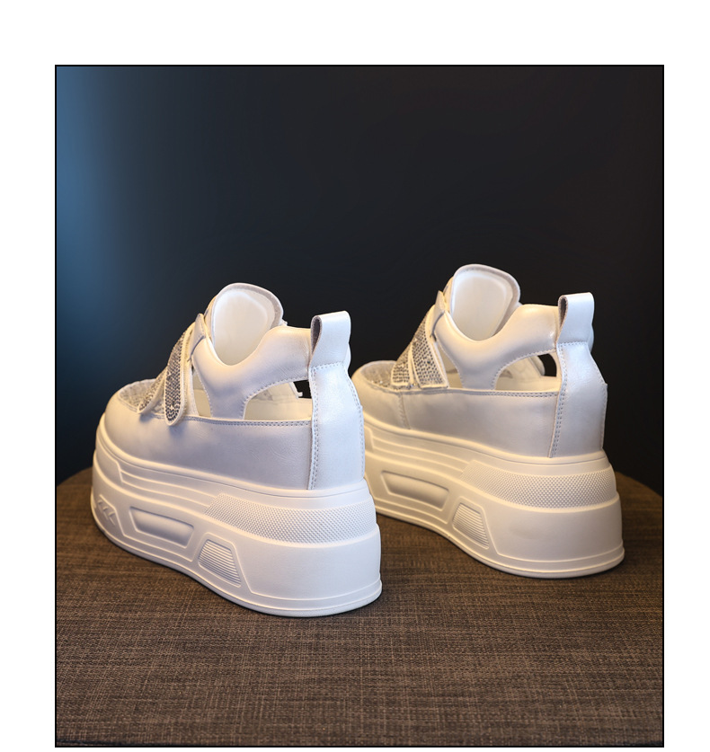 Giày sneaker nữ đế dày tăng chiều cao, phối rhinestone rỗng thoáng khí, form chunky — màu trắng chi tiết 14