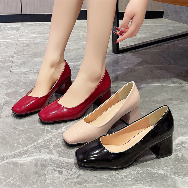 Low-cut single-layer shoes women's chunky heel square toe 2024 spring new high heels British style comfortable slip-on work women's shoes Low-cut single-layer shoes women's chunky heel square toe 2024 spring new high heels British style comfortable slip-on work women's shoes