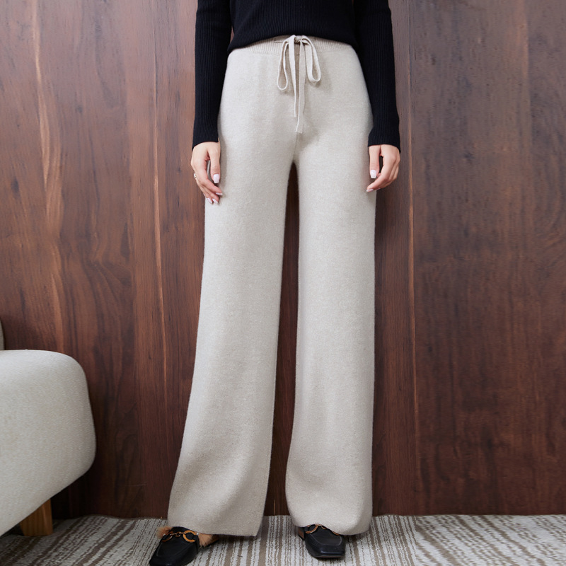 Autumn and Winter New 100% Wool Thick Straight-Leg Pants for Women, Slimming Knitted High-Waisted Drapey Wide-Leg Long Pants Autumn and Winter New 100% Wool Thick Straight-Leg Pants for Women, Slimming Knitted High-Waisted Drapey Wide-Leg Long Pants