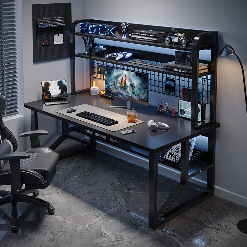 Computer Desk Desktop E-sports Table and Chair suit Bedroom Home Desk Bookshelf Integrated Table with Hole Board Storage Rack
