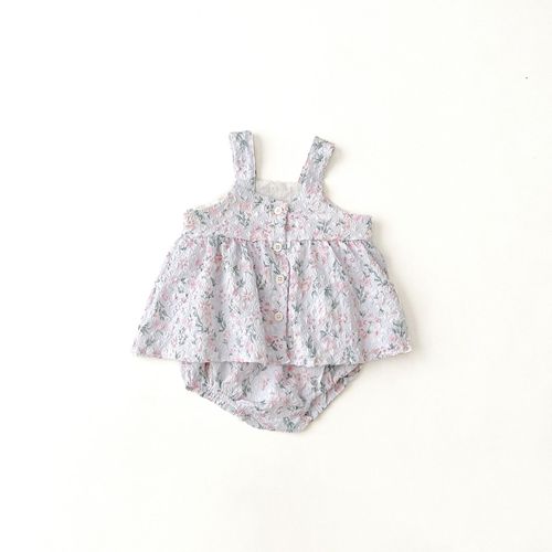 夏季新款韩版婴幼童女宝宝碎花吊带开衫上衣+包屁短裤外出两件套