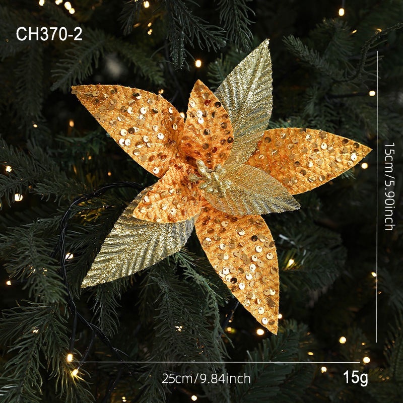 Flores de Navidad doradas de 25cm