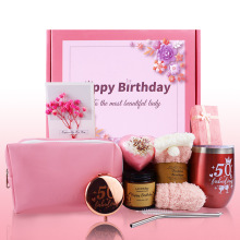 跨境亚马逊粉色浴护套装母亲节伴手礼香薰蜡烛浴盐球收纳包伴手礼