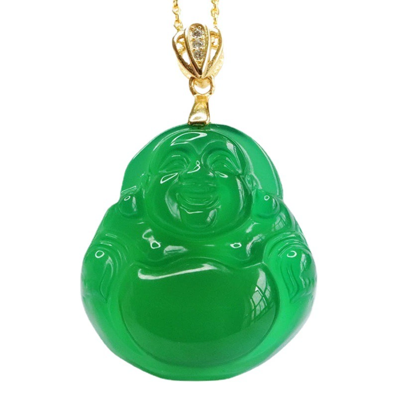 Jianyu S925 Серебряный инкрустированный натуральный зеленый халцедон кулон агат Будда ювелирные изделия фабрика оптового поколения MN2102004
