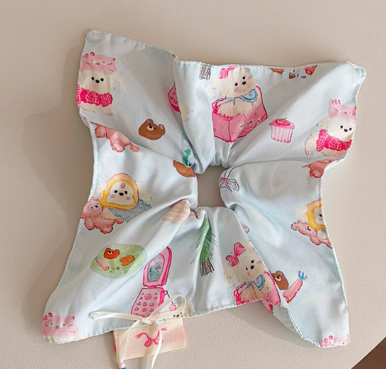 韩系高级感格纹蝴蝶结方巾大肠发圈女时尚百搭扎低马尾发绳头饰品|undefined