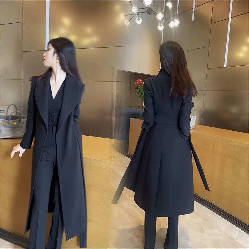Long black trench coat, plus size, maxi length