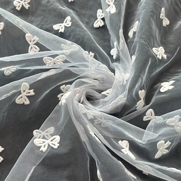 2025 nuevo gaza de malla blanco en relieve tela de malla primavera y verano mariposa ropa infantil tela para niñas
