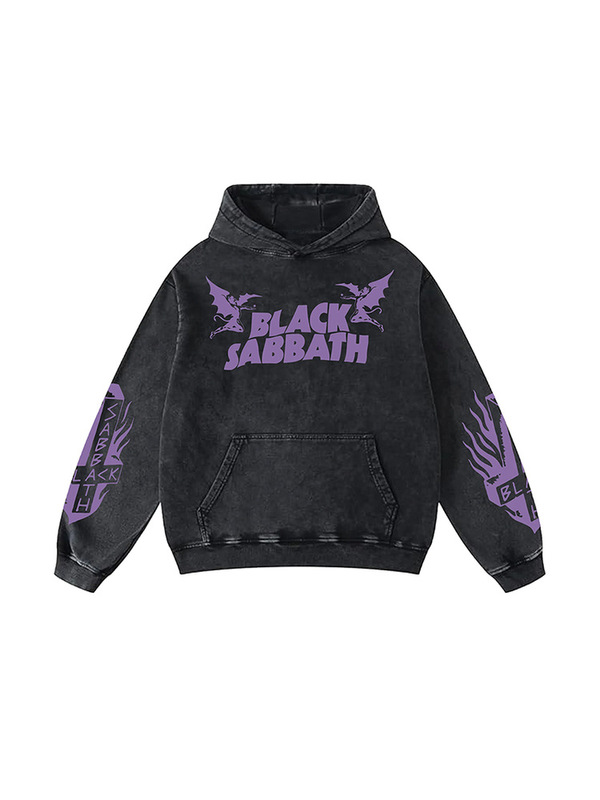 Autumn and Winter Warm Black Sabbath Black Sabbath Washed Distressed Retro Hooded Sweatshirt Jacket for Men