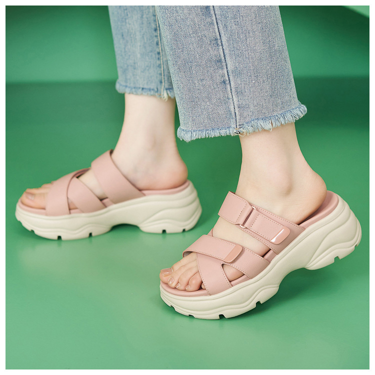 Dép sandal nữ đế dày quai chữ V có dán chống trượt phong cách thể thao — màu hồng, Xanh ngọc lam tốicolor, màu mơ chi tiết 12
