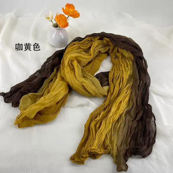 Fashionable Pleated Floral Color Matching Scarf Spring and Summer New Style Shawl Thin Ethnic Style Western Style All-match Scarf for Women
