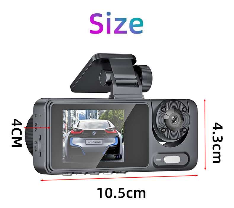 2026 Model 3-in-1 New Car Dash Cam 1080P High-Definition Night Vision with Simultaneous Recording of Front, Interior, and Rear of the Vehicle