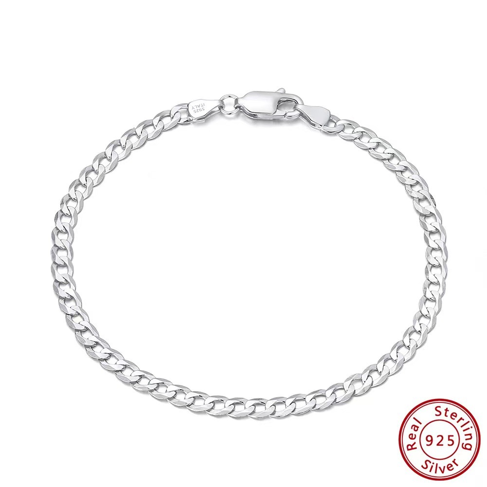 European And American Fashion Simple Bracelet S925 Sterling Silver Basic Matching Cuban Chain Suitable For Women To Wear_voghion.com