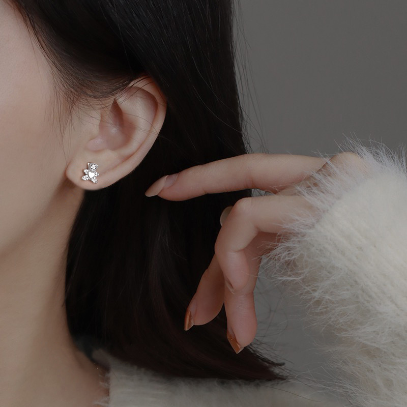 Ear Studs Classification 1 Pair 925 Sterling Silver Bear Heart Shape Ear Studs