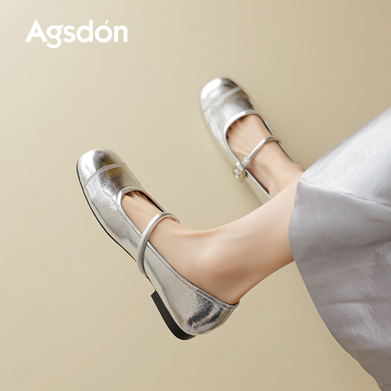 Augu Shiden Silver Single Shoes for Women 2026 New Spring Style Low-Heeled Sandals That Are Comfortable and Not Tiring for the Feet, Ballet Mary Jane Shoes