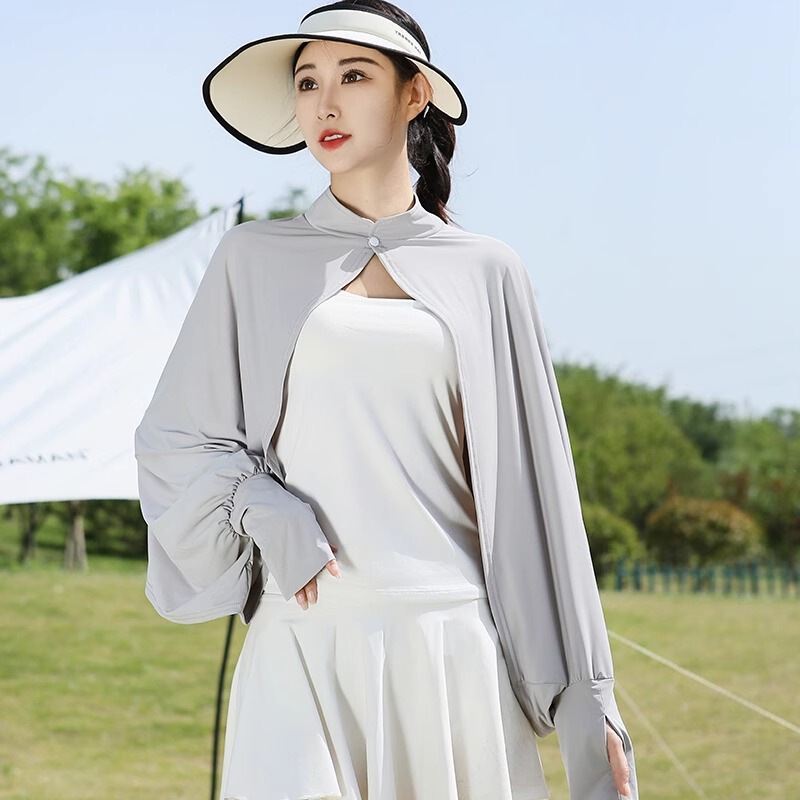 Women's Summer Driving Essential: Sunshade Cape for Cycling, Plus-Size Cape with Integrated Sleeves, Short Thin Coat