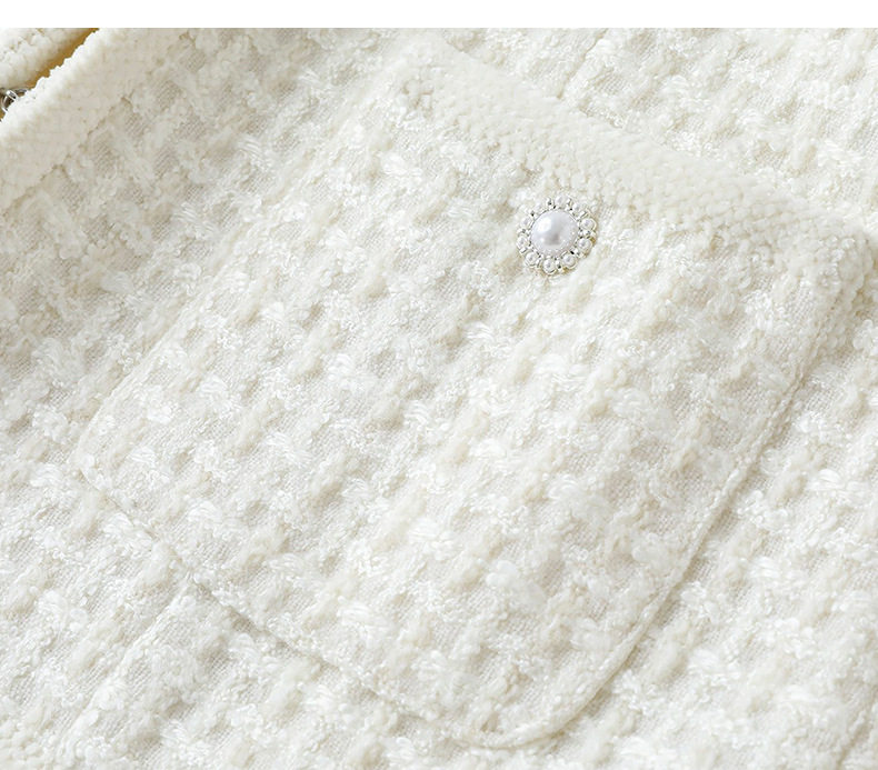 Áo khoác ngắn nữ dáng vest chất liệu len cừu phối vải tweed thanh lịch — Vanilla trắng chi tiết 17