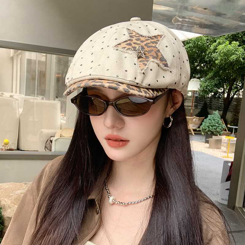 美式复古波点星星贴布前进帽个性甜酷风帽子女学生党显脸小贝雷帽