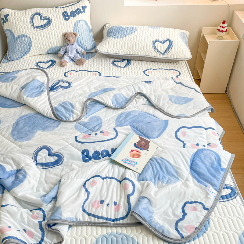 2025 nuevo juego de cuatro piezas de cama de seda de hielo de verano, juego de tres piezas de ropa de cama de cama de látex de verano