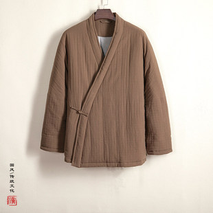 2024 winter new Chinese style men's modified Chinese clothing cotton-padded jacket Zen slanting lapel robe cotton-padded jacket a generation of hair