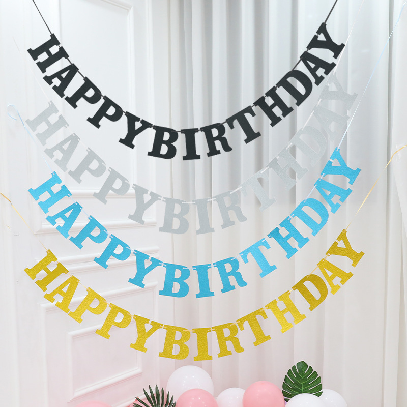 Happy Birthday Glitter Flag Party Decoration Atmosphere Venue Layout Photo Props Holiday Supplies