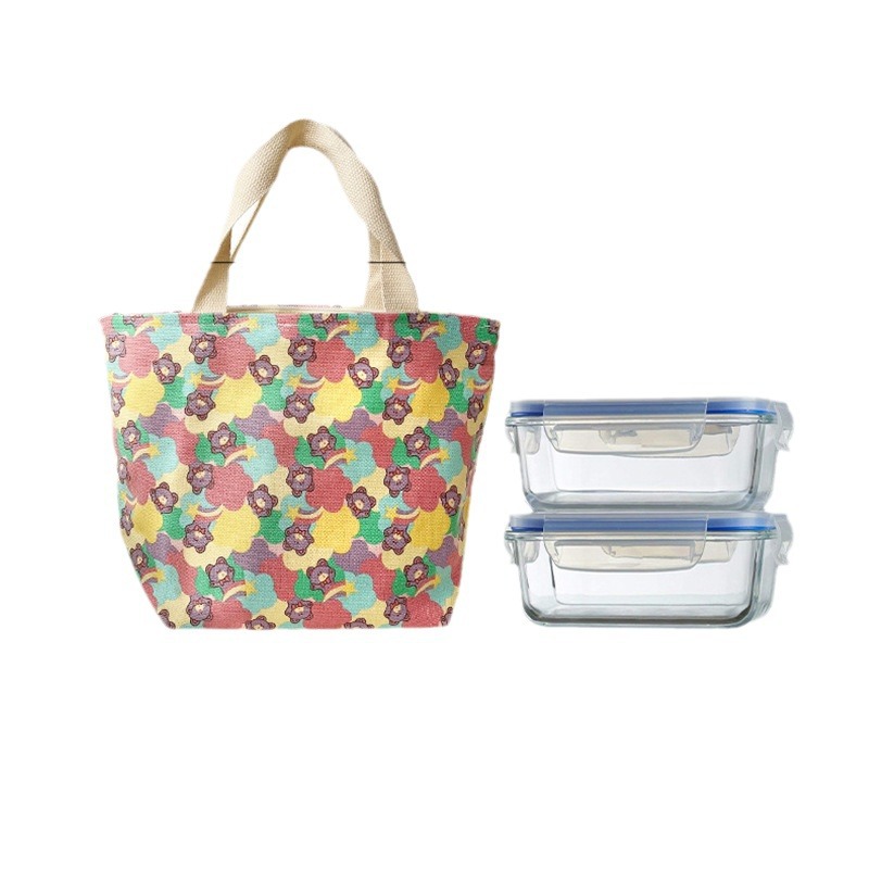 Lindo bolso bento de dibujos animados impreso, empleado de oficina, bolso de caja de almuerzo con lona japonesa, bolso de alto valor al por mayor