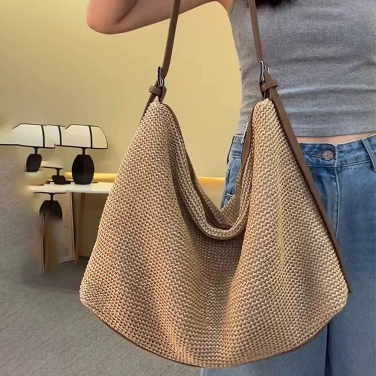 Summer Raffia Woven Beach Shoulder Bag for Women 2026 New Super Popular Crossbody Handbag Straw Tote Bag