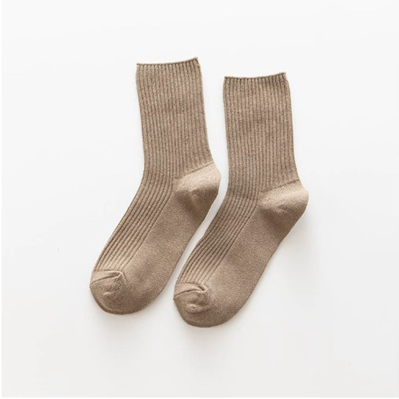 High ribbed socks set, 5 pairs cotton, women's crew socks, one size