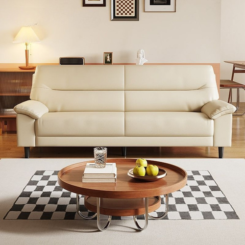 Nordic small apartment leather sofa minimalist living room sofa set office double three-seater genuine leather sofa