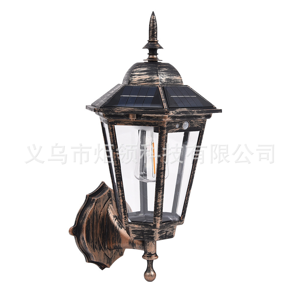 跨境新款太阳能复古墙灯别墅家用户外庭院灯灯户外人体感应花园灯