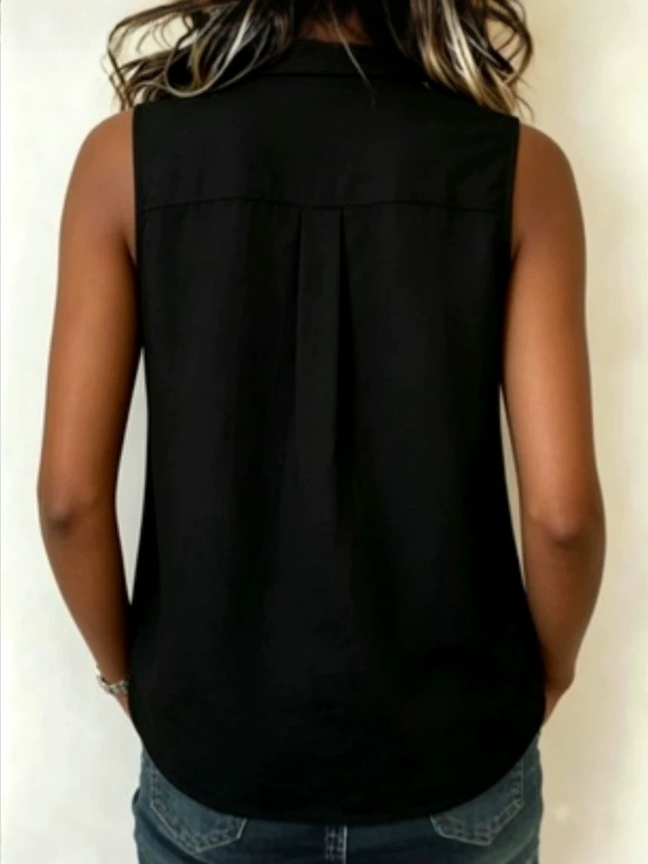 20026 / Amazon Europa y América populares transfronterizas chaleco casual de algodón camisa de mujer sin mangas botones de cuello redondo image 6