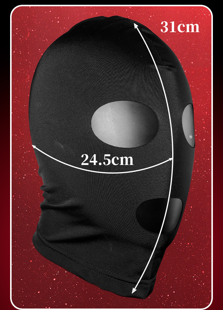 SM-Style Bondage Headgear Mask in Black Ice-Silk Nylon for Adult Couples — detail image 13