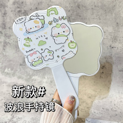 Apple Meow ハンドルミラー コーム付き プレミアム便利な化粧鏡 新しいガーリーハート小型ミラー 手持ち化粧鏡