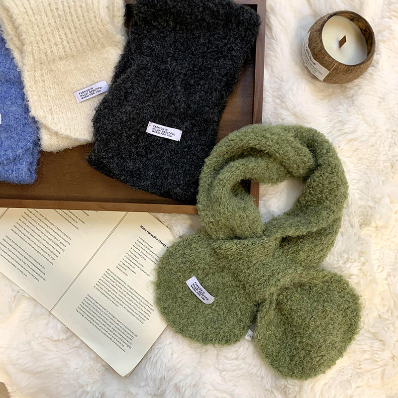 Otoño y invierno bufandas mujeres 2025 nuevo estilo coreano orejas de color sólido pequeño cuello de punto lana bufandas cruzadas