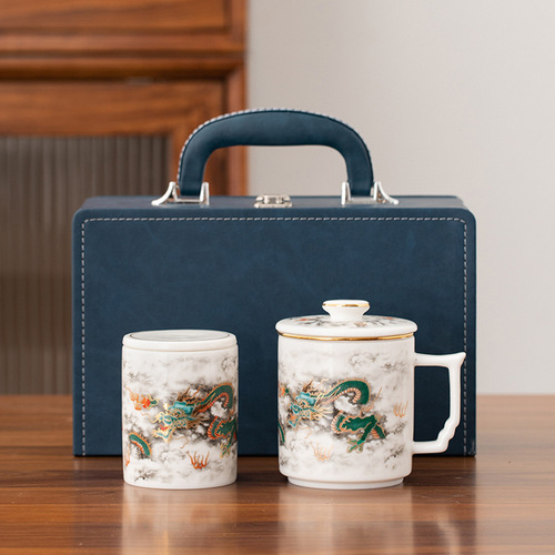 Ceramic office water cup set with lid, filtered tea, separated tea can, company business companion gift, printed logo